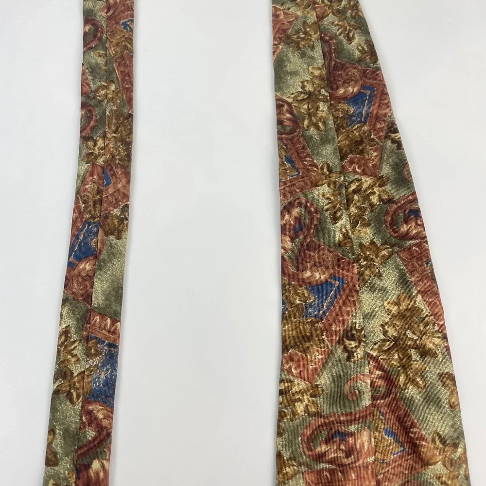 Vintage Deadstock Necktie Detailed Ornate‎ Men Tie Blue Copper Gold Silk Retro